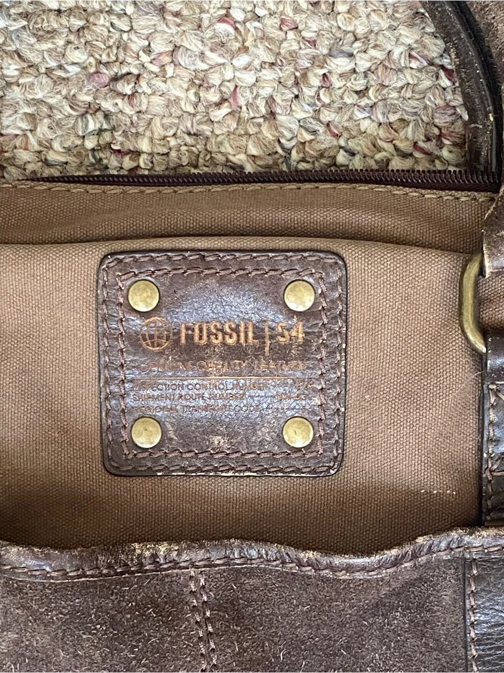 Fossil '54 canvas and suede leather messenger/briefcase with dual top handles